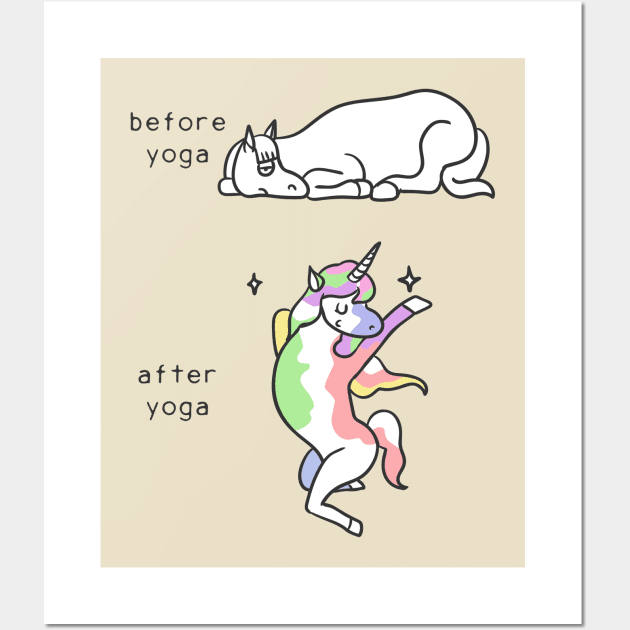 Before and After Yoga Unicorn Wall Art by huebucket